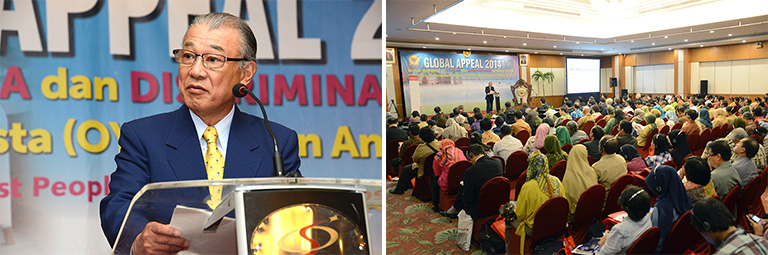 写真:スピーチする日本財団の笹川陽平会長