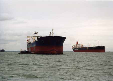 写真：マラッカ・シンガポール海峡を航行する船舶