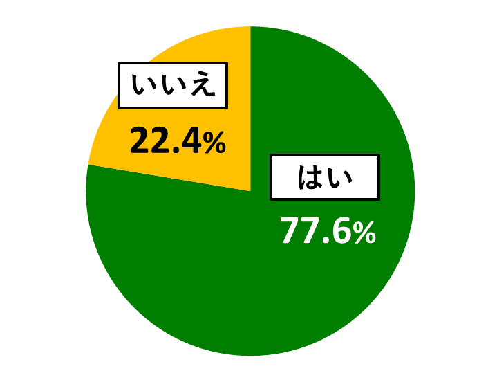18歳意識調査結果の円グラフ:はいが77.6%。いいえ22.4%。