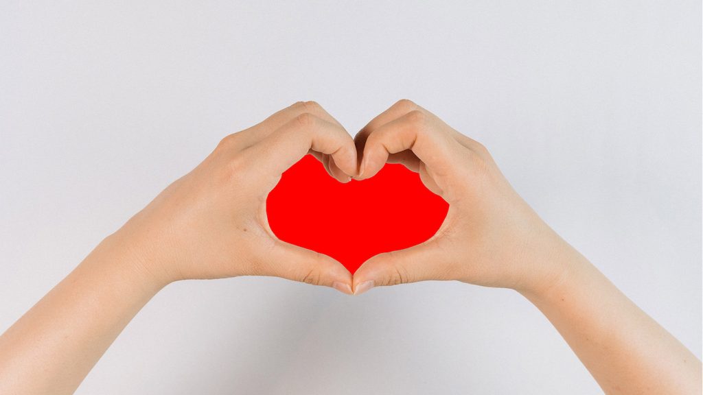 写真：両手を使って組み合わせてつくったハートマーク