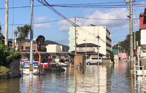 写真:豪雨で浸水被害が起きた宮城県石巻市の様子