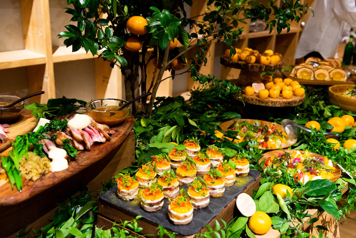 写真:テーブルにディスプレイされた未利用魚や害獣を使用したサステナブルコレクション