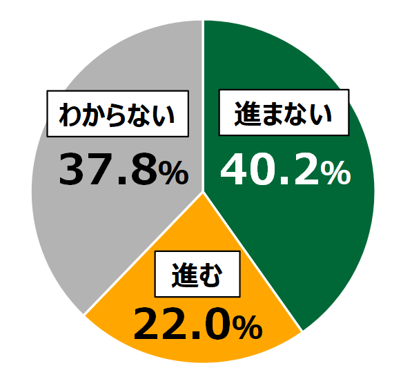 18歳意識調査結果の円グラフ:進まない40.2%。進む22.0%。わからない37.8%。