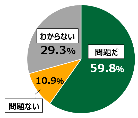 18歳意識調査結果の円グラフ:問題だ59.8%。問題ない10.9%。わからない29.3%。
