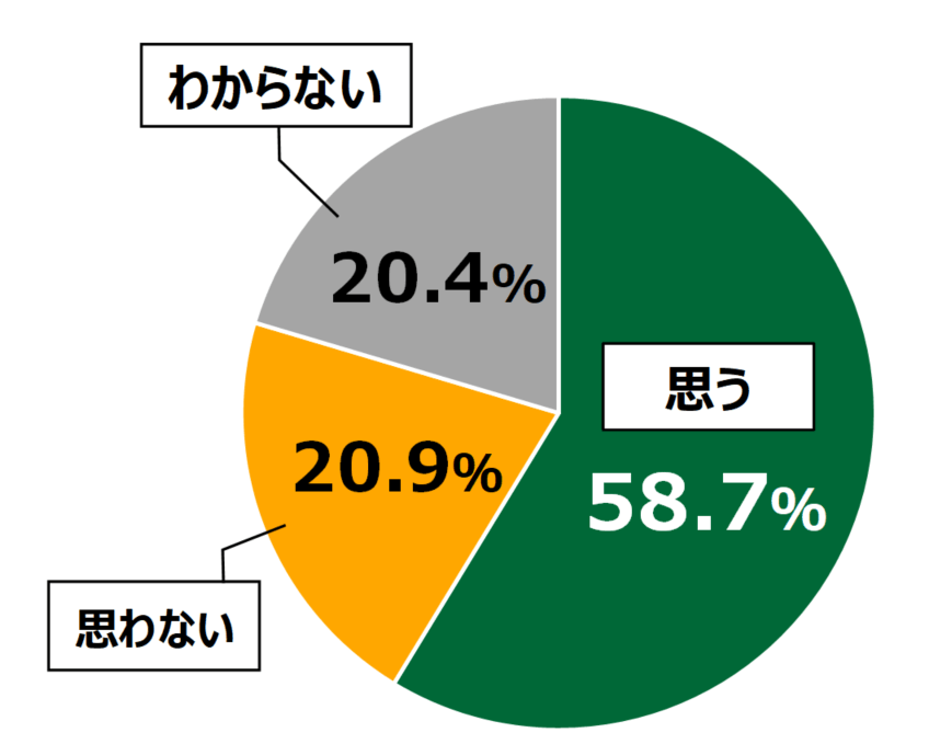 18歳意識調査結果の円グラフ:思う58.7%。思わない20.9%。わからない20.4%。