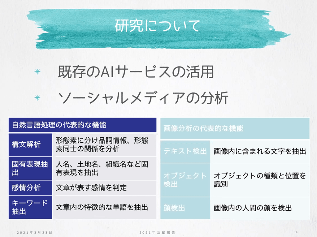 写真:活動報告会のスライド
