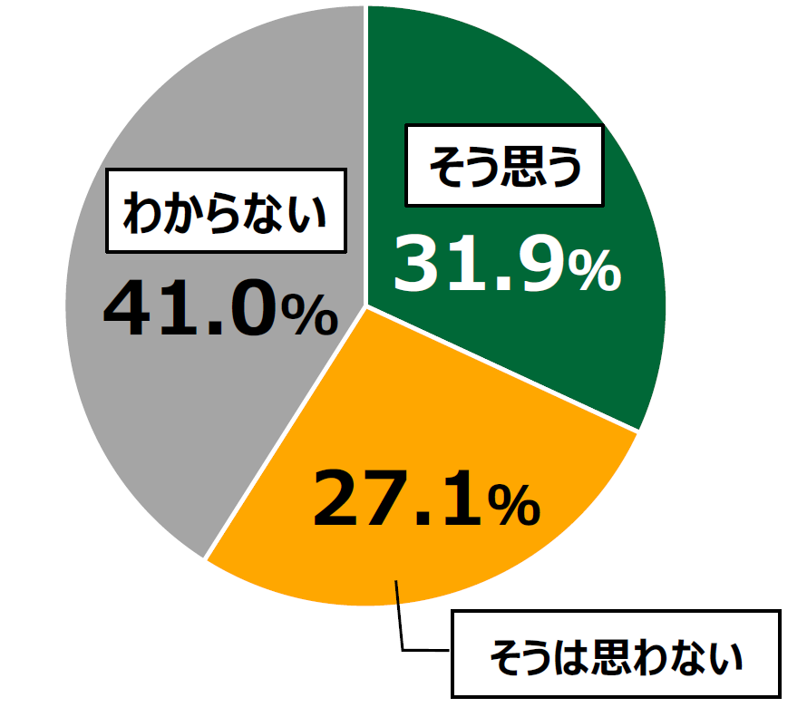 18歳意識調査結果の円グラフ:そう思う31.9%。そうは思わない27.1%。わからない41.0%。