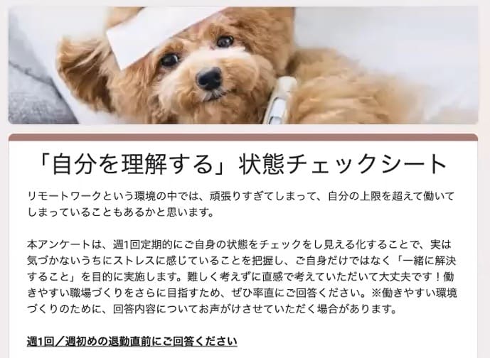 『自分を理解する』状態チェックシート。「自分では気付かないストレスを把握するために行う」と書かれている