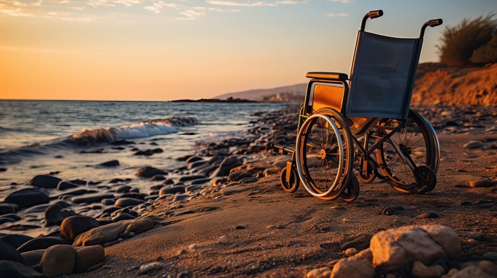 イメージ：海岸にある車いす