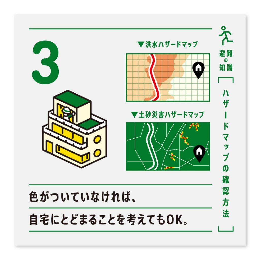 3.色がついてないければ、自宅にとどまることを考えてもOK。