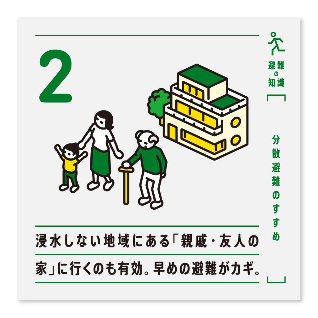 2.浸水しない地域にある「親戚・友人の家」に行くのも有効。早めの避難がカギ。