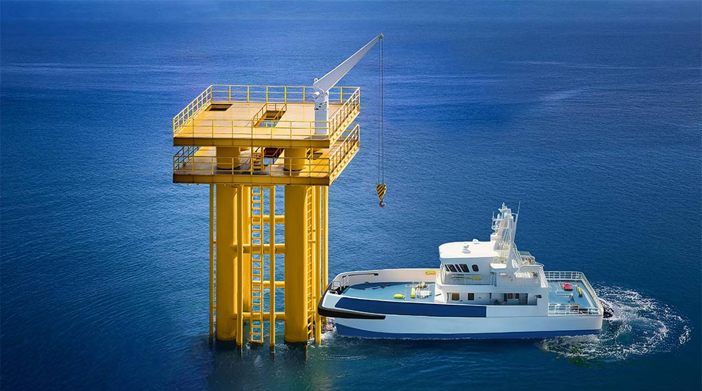 画像：洋上風力アクセス船から洋上タワーへの移乗訓練のイメージ