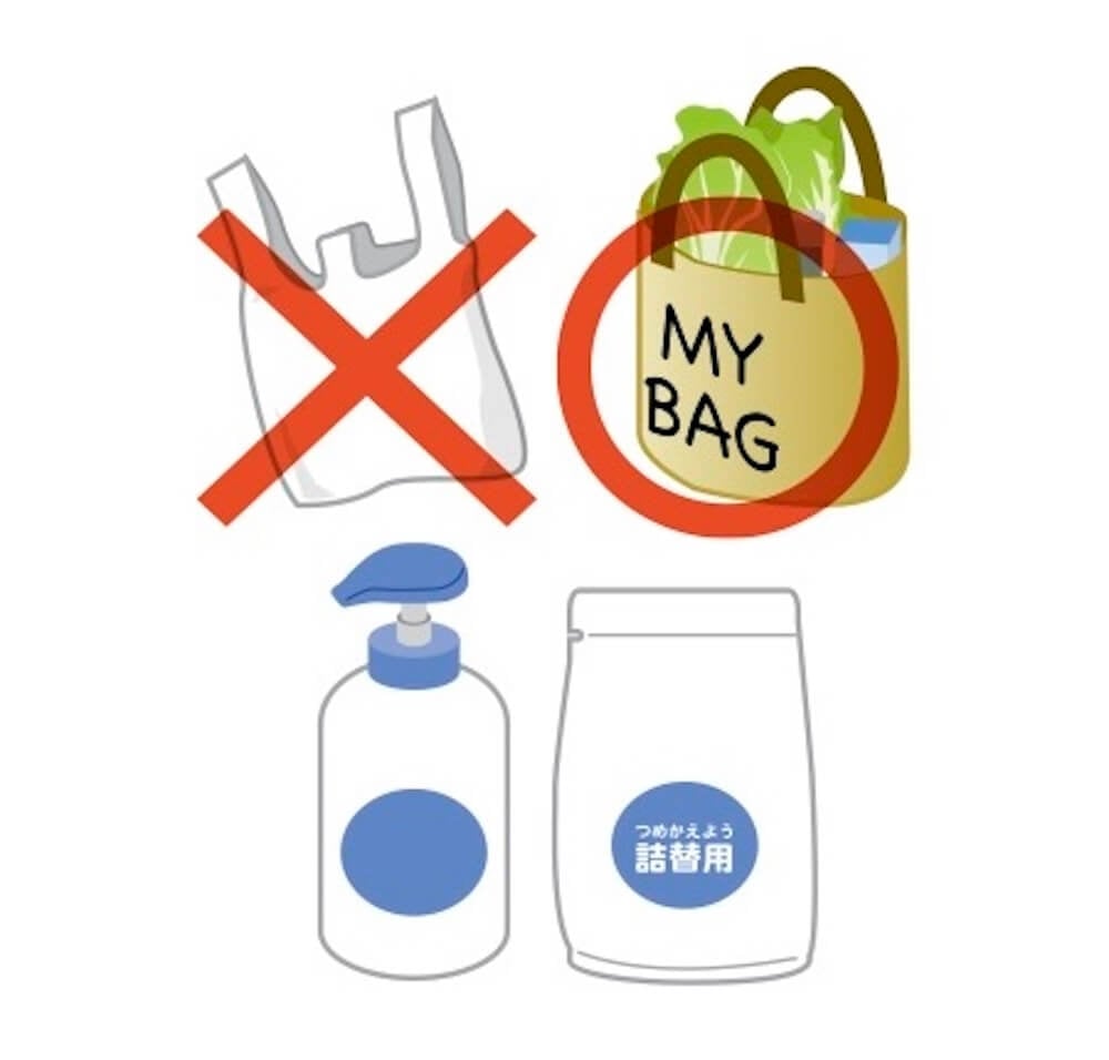 イラスト：
マイバック、詰め替え商品